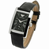 Emporio Armani Classic Black Dial Black Leather Strap Watch For Women - AR0144