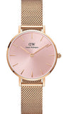 Daniel Wellington Petite Melrose Pink Dial Rose Gold Mesh Strap Watch For Women - DW00100367