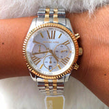 Michael Kors Lexington Chronograph Silver Dial Two Tone Steel Strap Watch for Women - MK5955