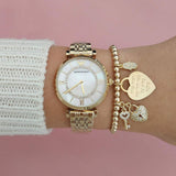 Emporio Armani Gianni T Bar White Mother of Pearl Dial Gold Steel Strap Watch For Women - AR190700