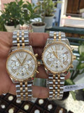 Michael Kors Lexington Chronograph Silver Dial Two Tone Steel Strap Watch for Women - MK5955