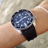 Seiko 5 Sports SKX Automatic Black Dial Black Leather Strap Watch for Men - SRPD55K2
