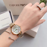 Emporio Armani Gianni T Bar White Mother of Pearl Dial Gold Steel Strap Watch For Women - AR190700
