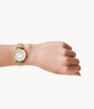 Emporio Armani Gianni T Bar White Mother of Pearl Dial Gold Steel Strap Watch For Women - AR190700
