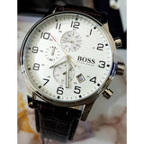 Hugo Boss Aeroliner Chronoraph White Dial Brown Leather Strap Watch For Men - 1512447