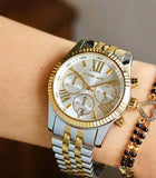 Michael Kors Lexington Chronograph Silver Dial Two Tone Steel Strap Watch for Women - MK5955