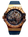Maserati Automatic Skeleton Rose Gold Dial Blue Leather Strap Watch For Men - R8821108022
