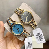 Michael Kors Petite Runway Mercer Blue Dial Gold Steel Strap Watch For Women - MK6673