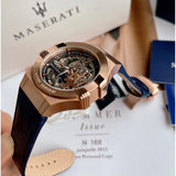 Maserati Automatic Skeleton Rose Gold Dial Blue Leather Strap Watch For Men - R8821108022