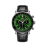Breitling Navitimer B01 Chronograph 46 Green Dial Black Leather Strap Watch for Men - AB0137241L1P1