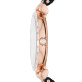 Emporio Armani Gianni T-Bar Mother of Pearl Dial Black Leather Strap Watch For Women - AR11295