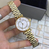 Emporio Armani Gianni T Bar White Mother of Pearl Dial Gold Steel Strap Watch For Women - AR190700