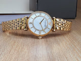 Emporio Armani Gianni T Bar White Mother of Pearl Dial Gold Steel Strap Watch For Women - AR190700