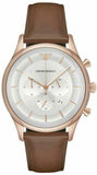 Emporio Armani Quartz Silver Dial Brown Leather Strap Watch For Men - AR11043