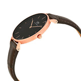 Daniel Wellington Classic Petite York Black Dial Brown Leather Strap Watch For Women - DW00100170