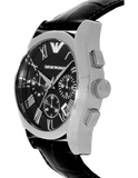 Emporio Armani Valente Chronograph Black Dial Black Leather Strap Watch For Men - AR1633