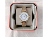 Emporio Armani Gianni T Bar White Mother of Pearl Dial Gold Steel Strap Watch For Women - AR190700