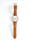 Emporio Armani Quartz Silver Dial Brown Leather Strap Watch For Men - AR11043