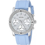 Guess Confetti Crystal Silver Dial Blue Rubber Strap Watch For Women - W1098L3