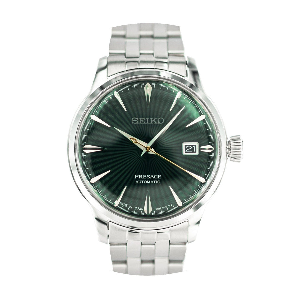 Seiko Presage Cocktail Time Automatic Green Dial Silver Steel Strap Watch for Men - SRPE15J1
