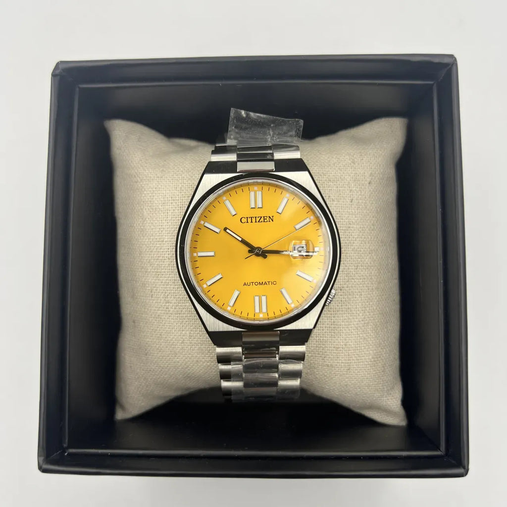 Citizen Tsuyosa Automatic Yellow Dial Silver Steel Strap Watch for Men - NJ0150-56Z