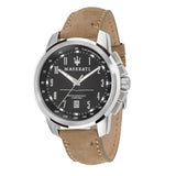 Maserati Successo Black Dial Beige Leather Strap Watch For Men - R8851121004