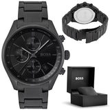 Hugo Boss Grand Prix Chronograph Black Dial Black Steel Strap Watch for Men - 1513676